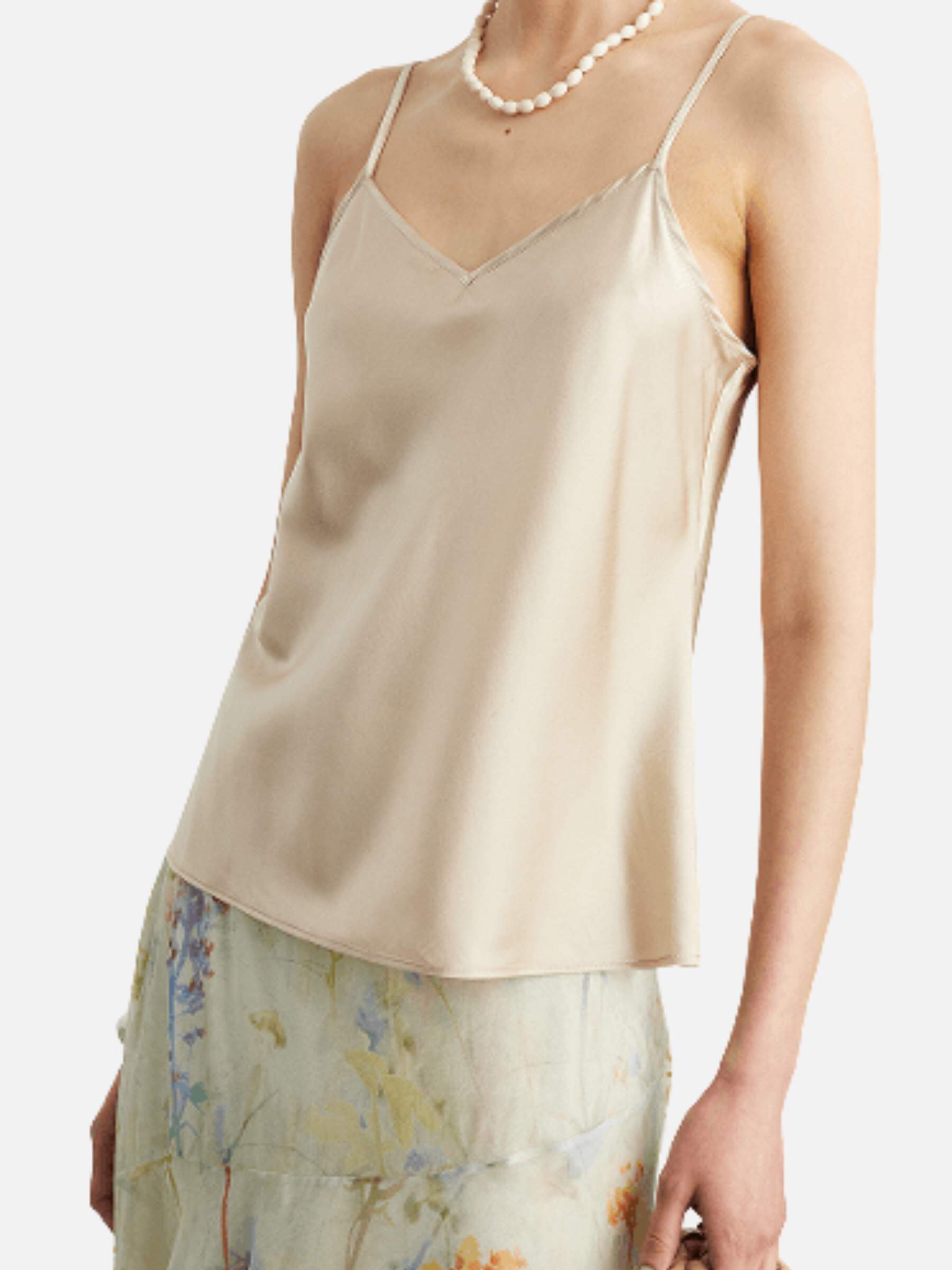 Silk top with adjustable straps - V-neck
