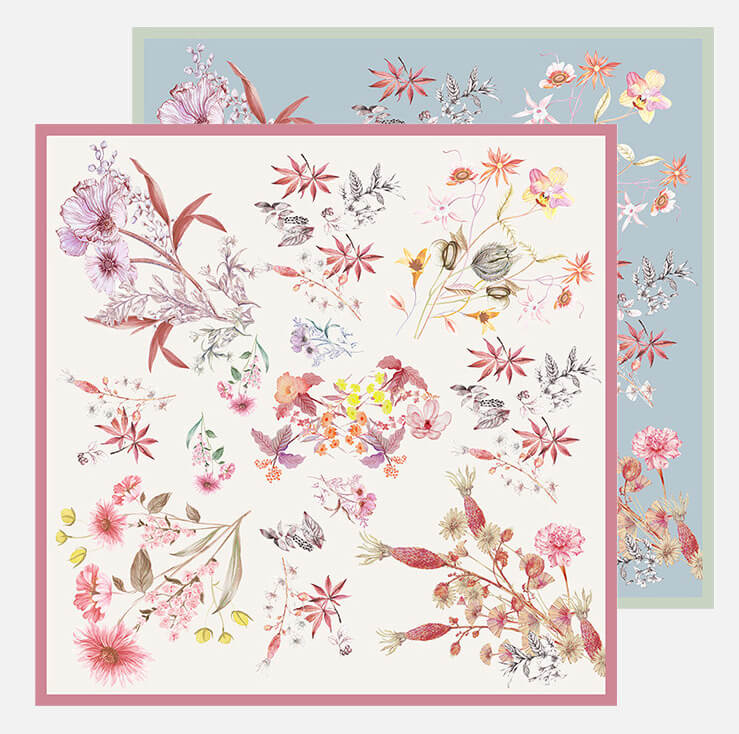 Pañuelo de seda floral (90x90 cm)